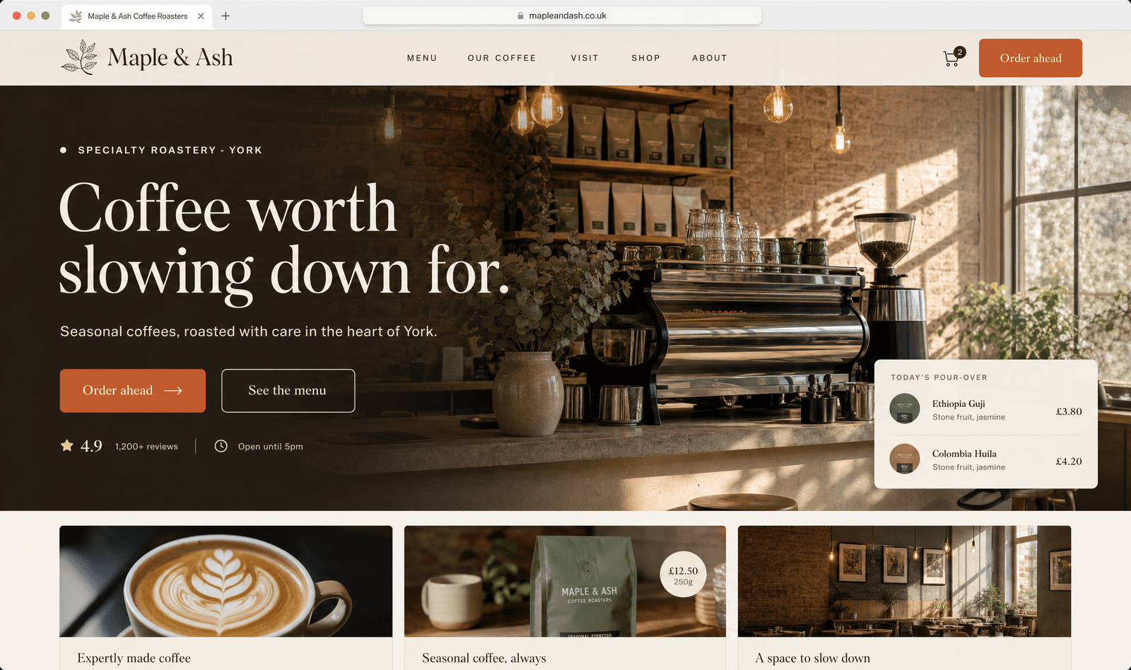 An example website stackForm built for a coffee roastery